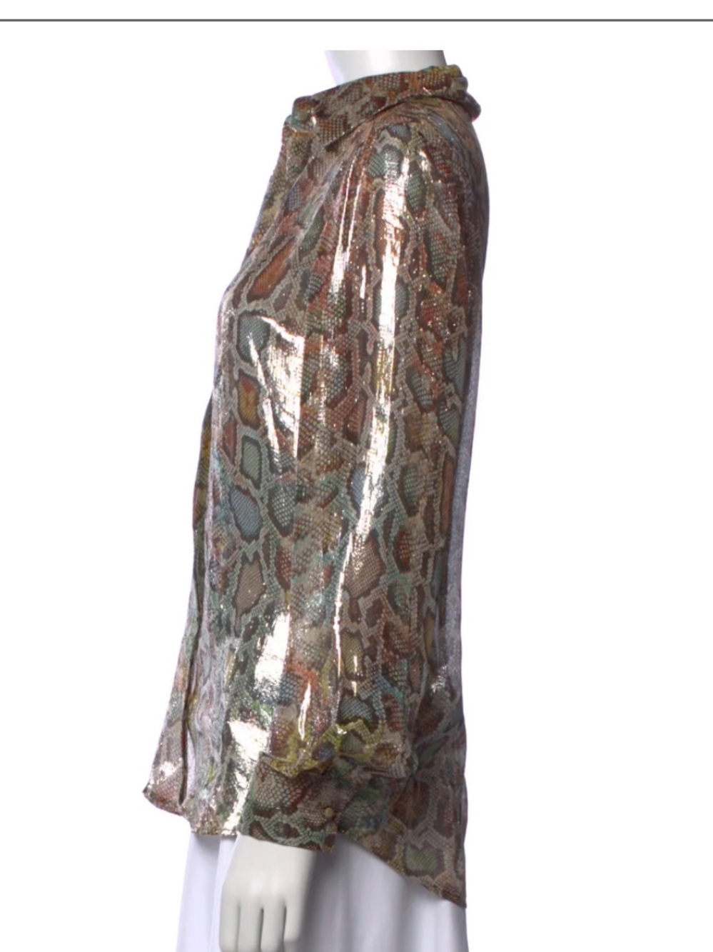 Roberto Cavalli Iridescent Snake-Print Button-Front Blouse - Multi Metallic - Picture 4 of 4